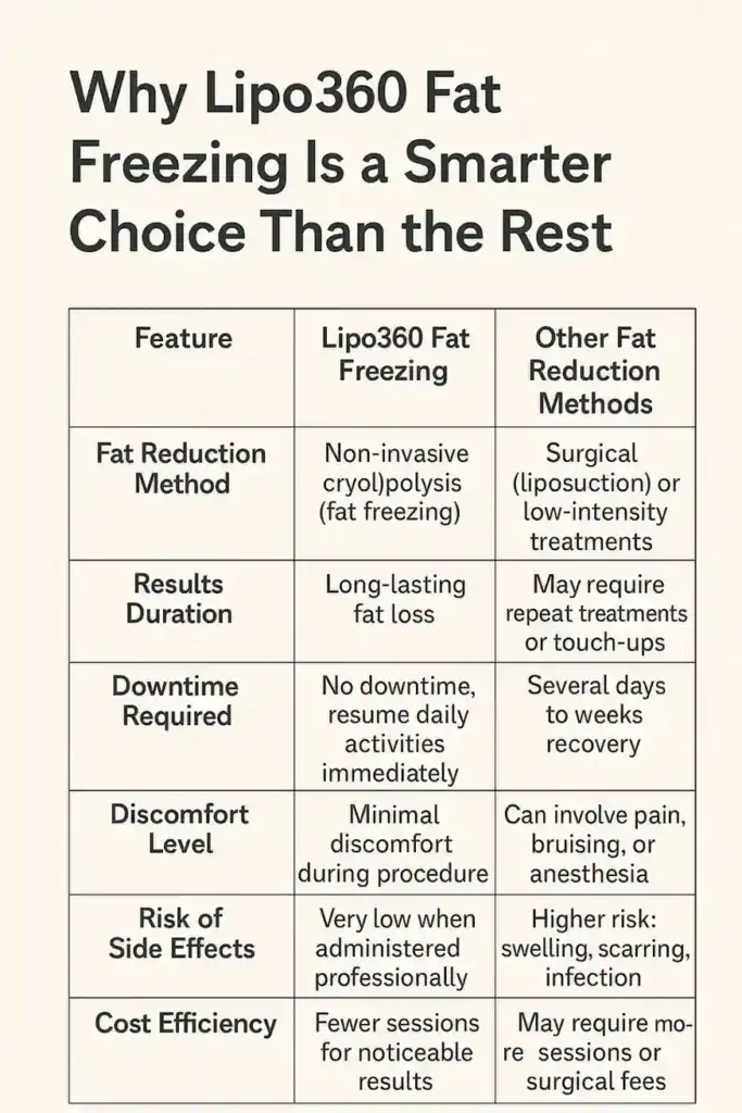 Is it possible to permanently freeze fat cells? 2 Table showing benefits of fat freezing to remove fat cells Horley from Lipo 360