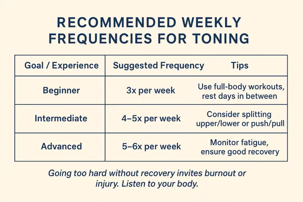 Achieving the Perfect Tone: How Often Should You Exercise for Results? 2 Graphic to show how often you should do exercise to help with toning Horley